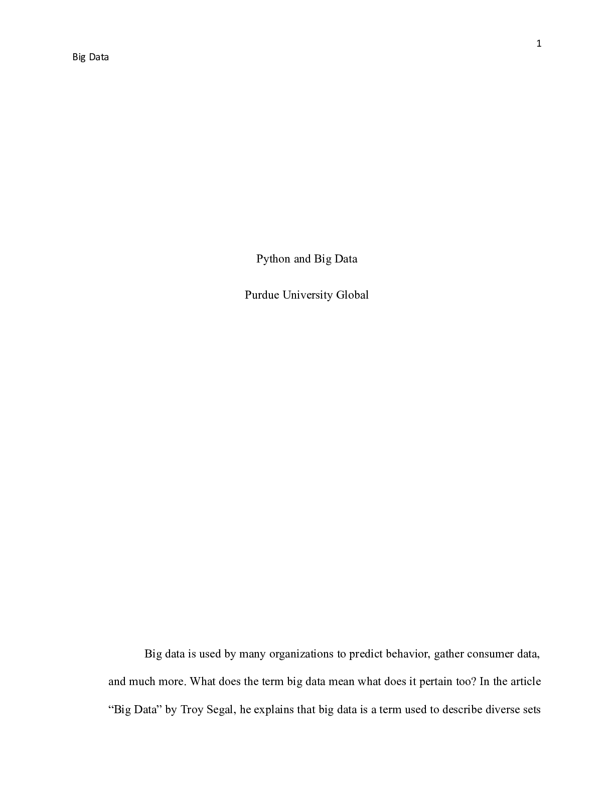 Preview image for IT244M3CA Part2.docx    Python and Big Data  Purdue University Global  Big data is used by